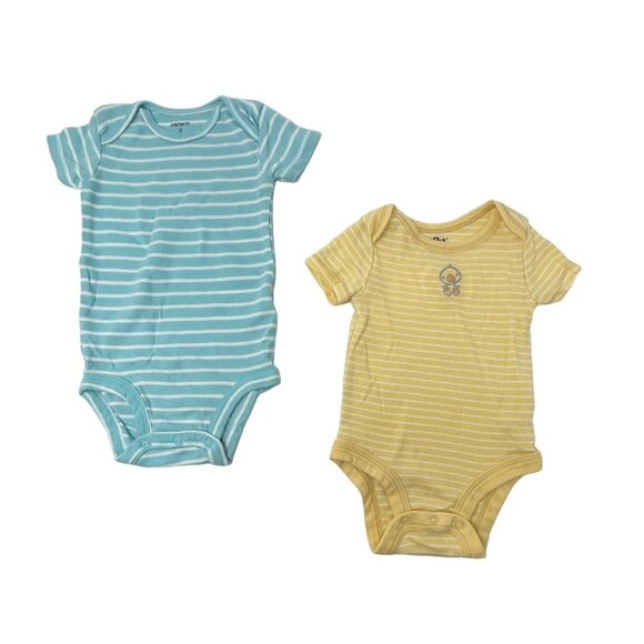 Baby Boys - 4 Body Suits - Yellow, Turquoise, Bright Yellow & White - Size 3‎ M - Picture 4 of 6